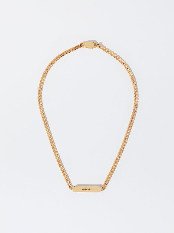 Link necklace with plate – stainless steel