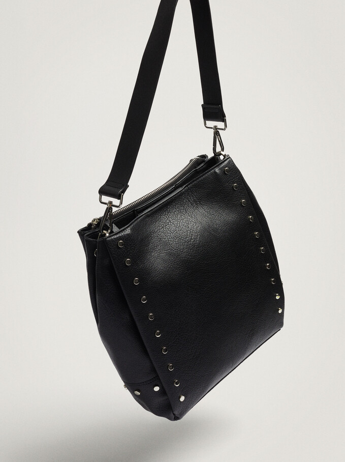 Shoulder Bag With Tacks, Black, hi-res