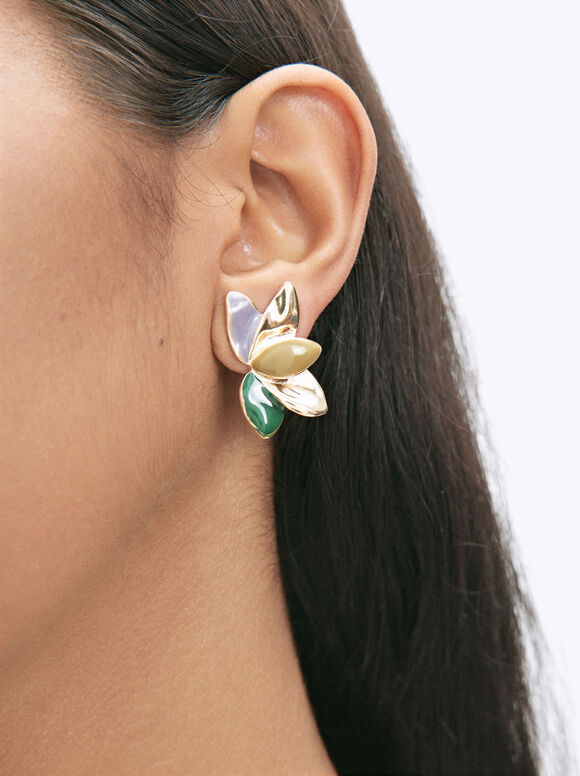 Enamel Flower Earrings, Multicolor, hi-res