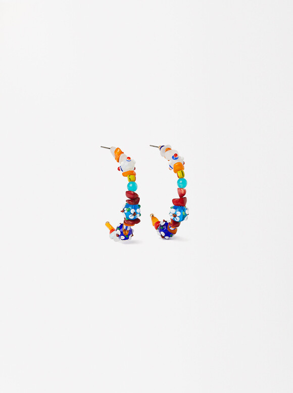 Earrings With Glass Beads, Multicolor, hi-res