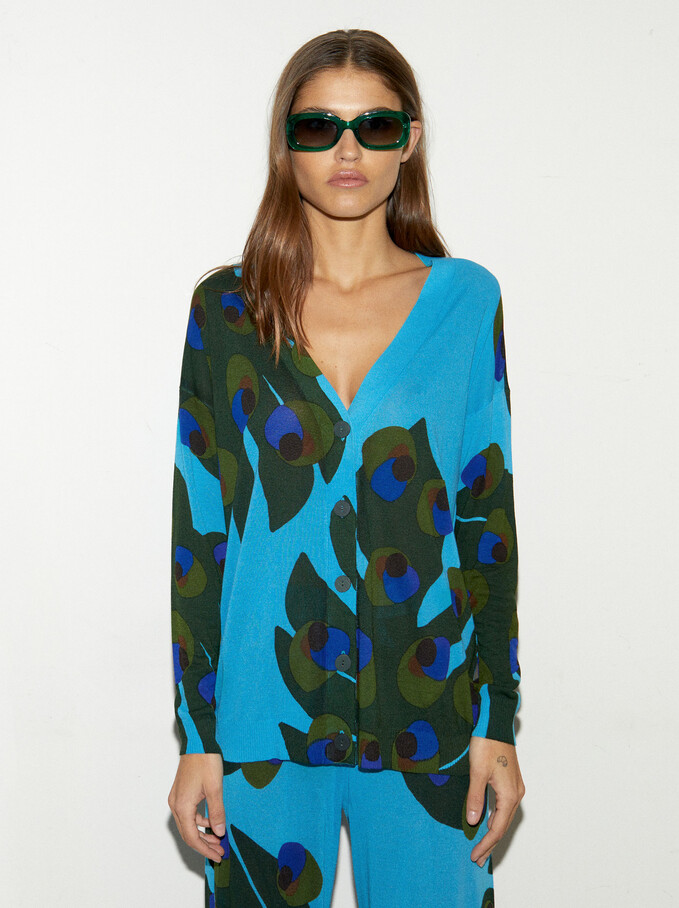 Jacquard Knit Cardigan, Multicolor, hi-res