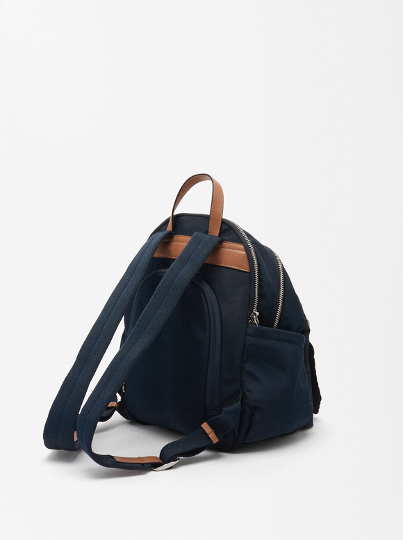 Nylon Backpack With Pendant, Navy, hi-res