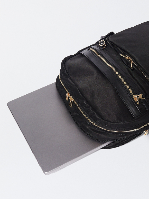 Nylon Backpack For 15” Laptop, Black, hi-res