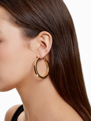 Rigid Golden Hoop Earrings, Golden, hi-res