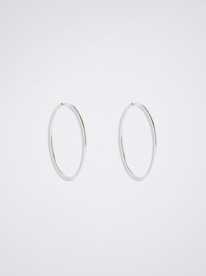 925 Silver Large Hoop Earrings, Silver, hi-res