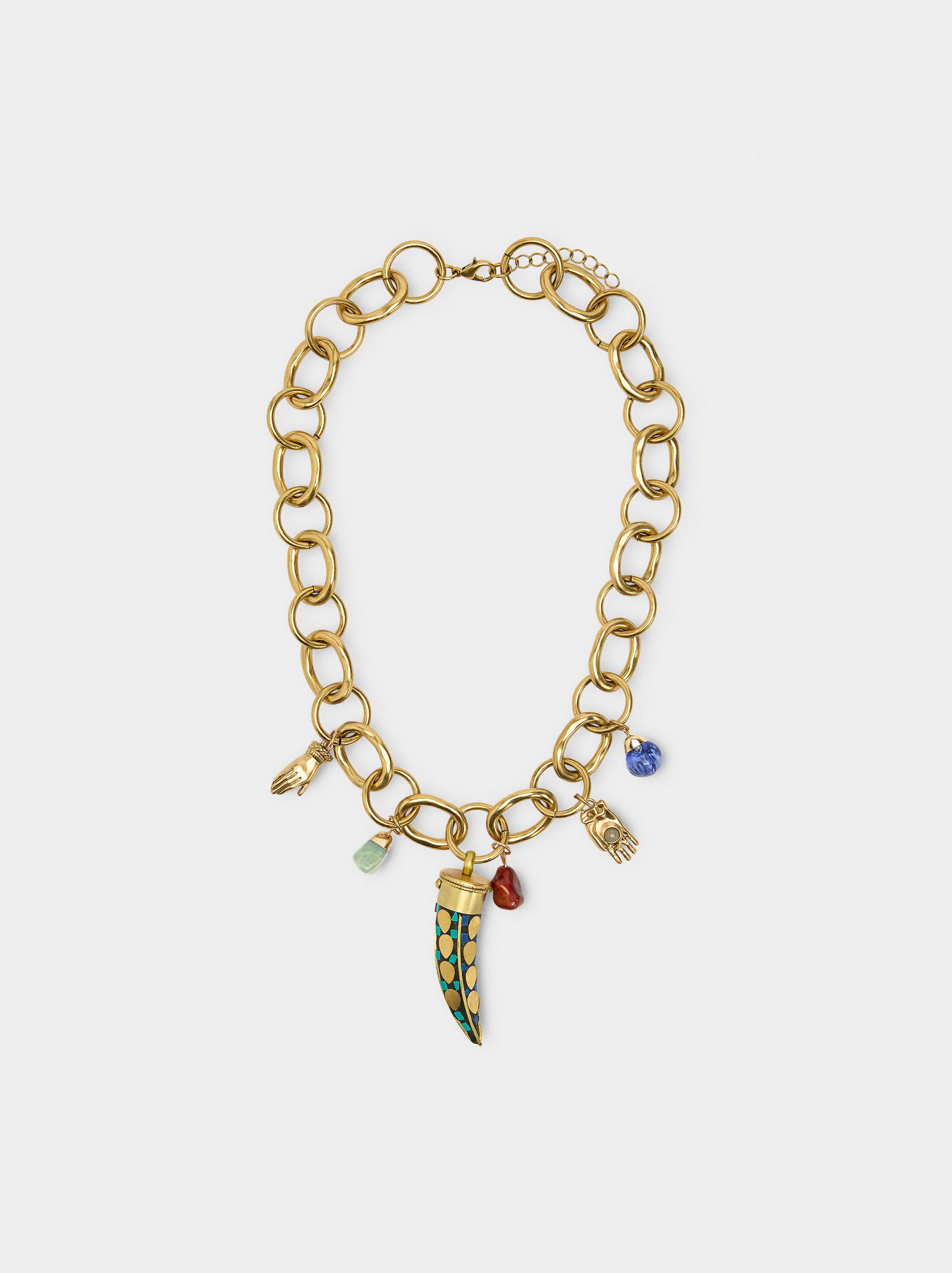 Necklace with dangling stone hoop earrings image number 1.0