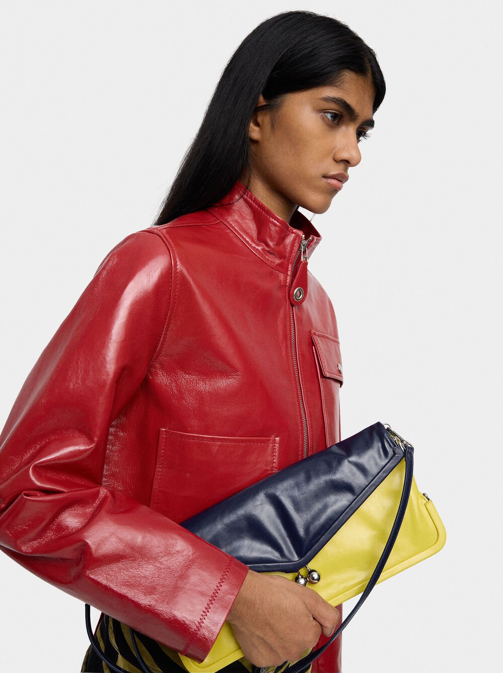 Double envelope bag in bicolour leather