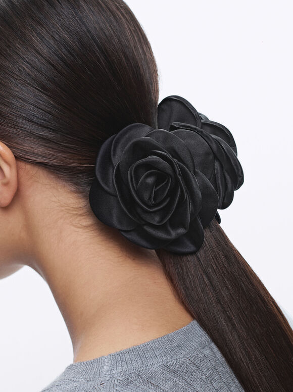 Flower Hair Claw, Black, hi-res