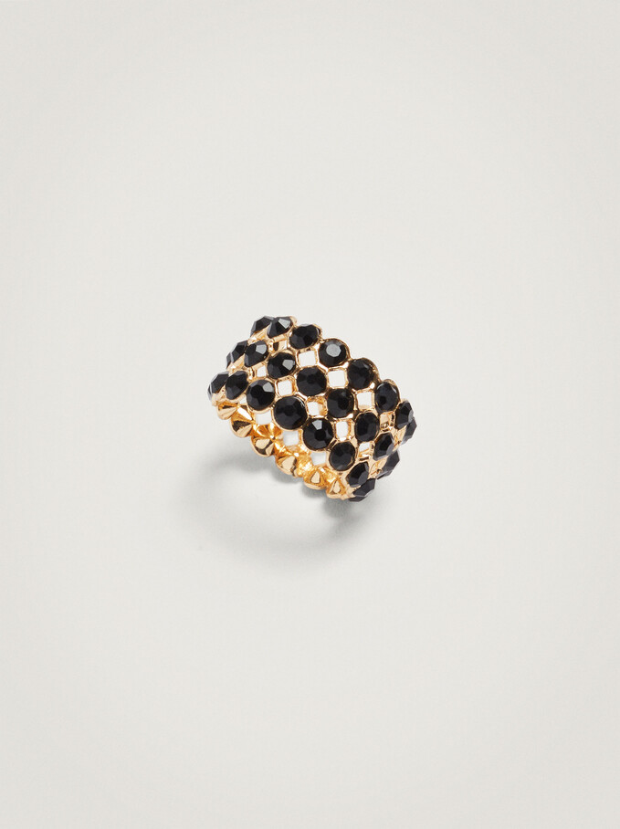 Wide Ring With Beads, Black, hi-res