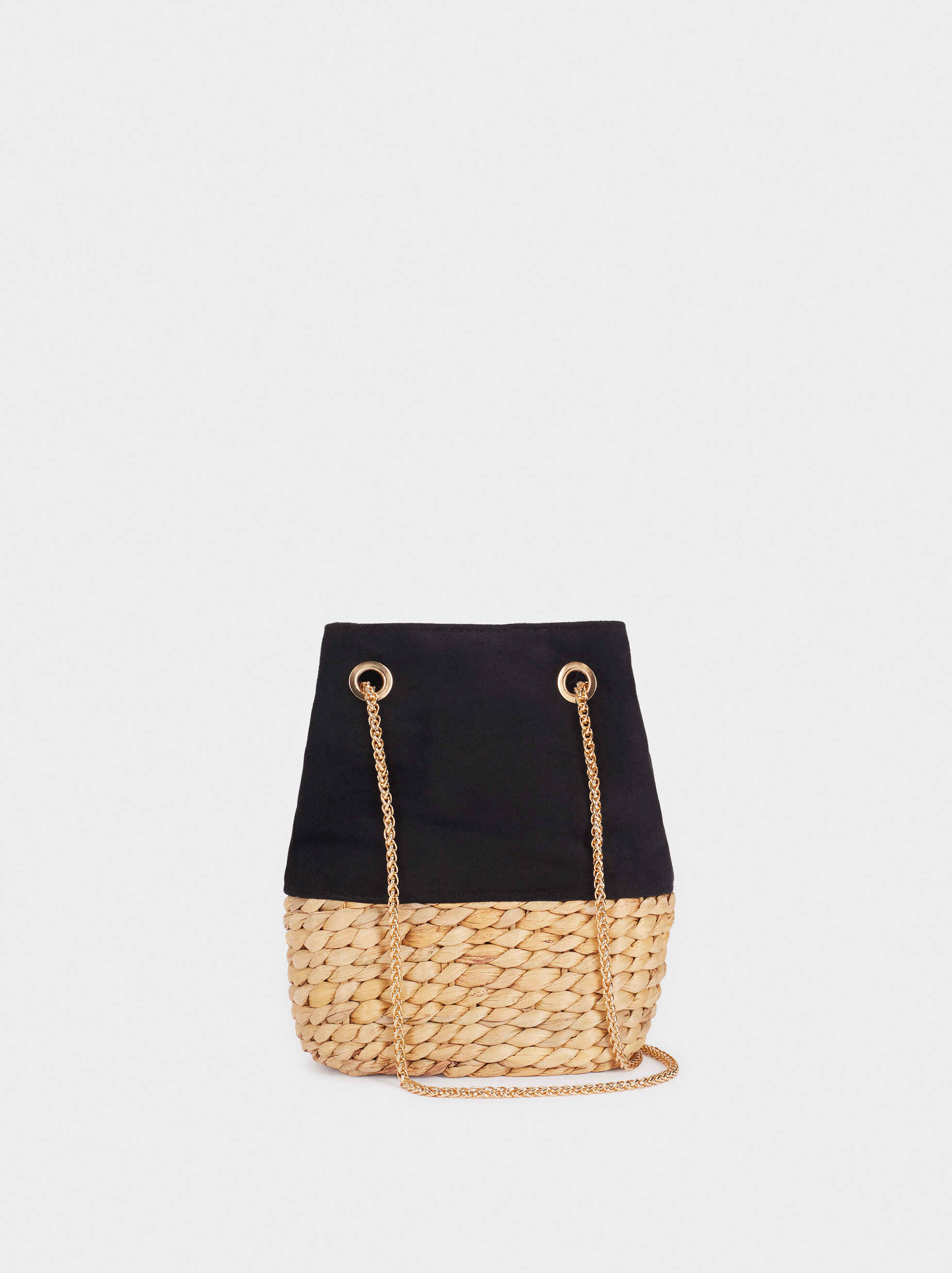 Bolso Bombonera De Rafia Combinado Negro Mujer Bolsos Bombonera
