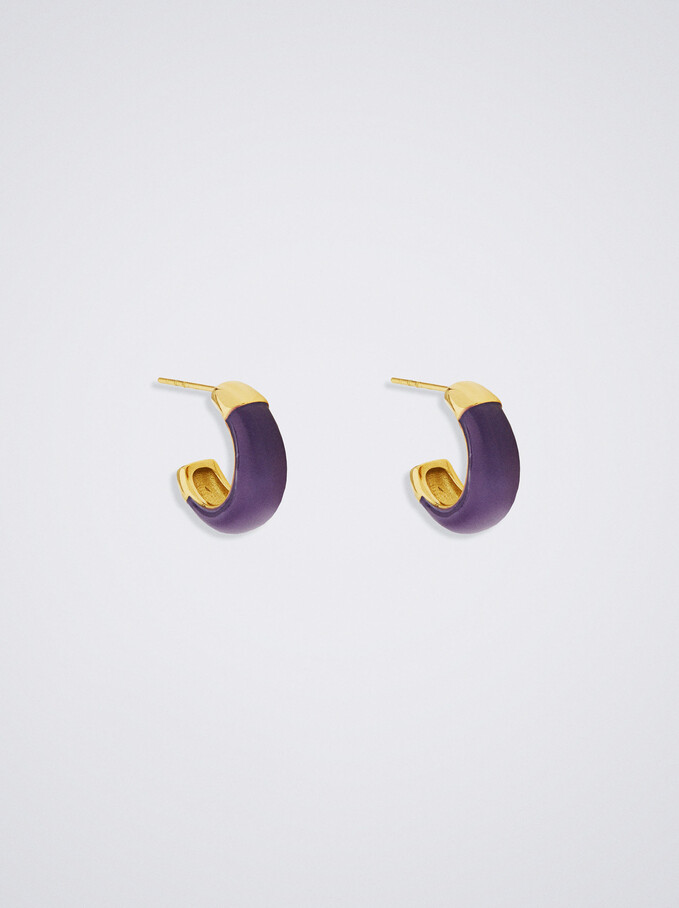 Stainless Steel Hoop Earrings, Purple, hi-res