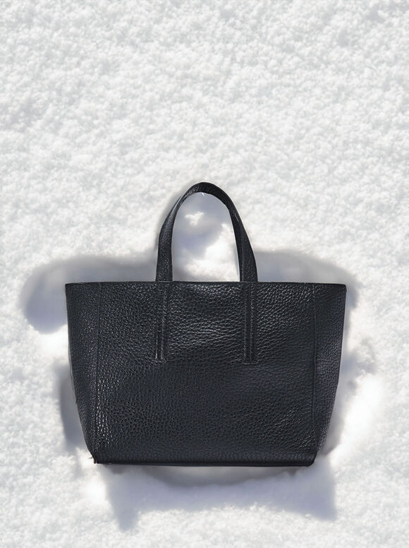 Leather Tote Bag, Black, hi-res