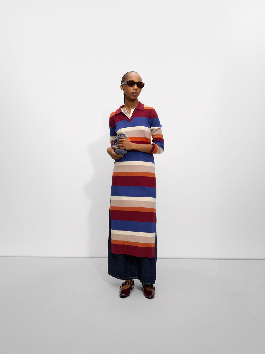 Striped midi knit dress
