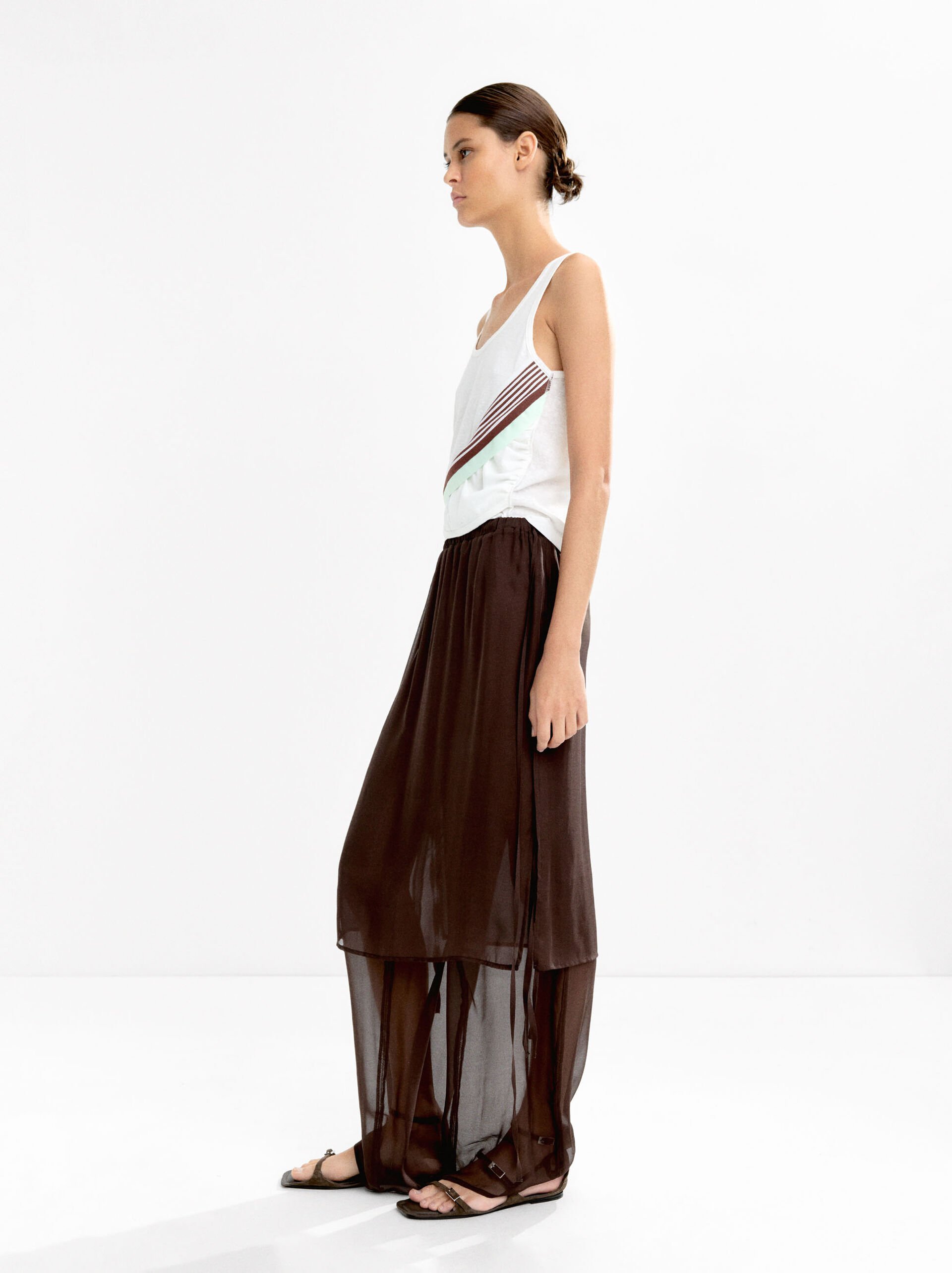 100% silk pants with elastic waistband image number 2.0