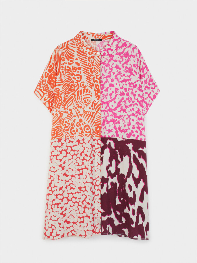 Printed Shirt Dress, Pink, hi-res