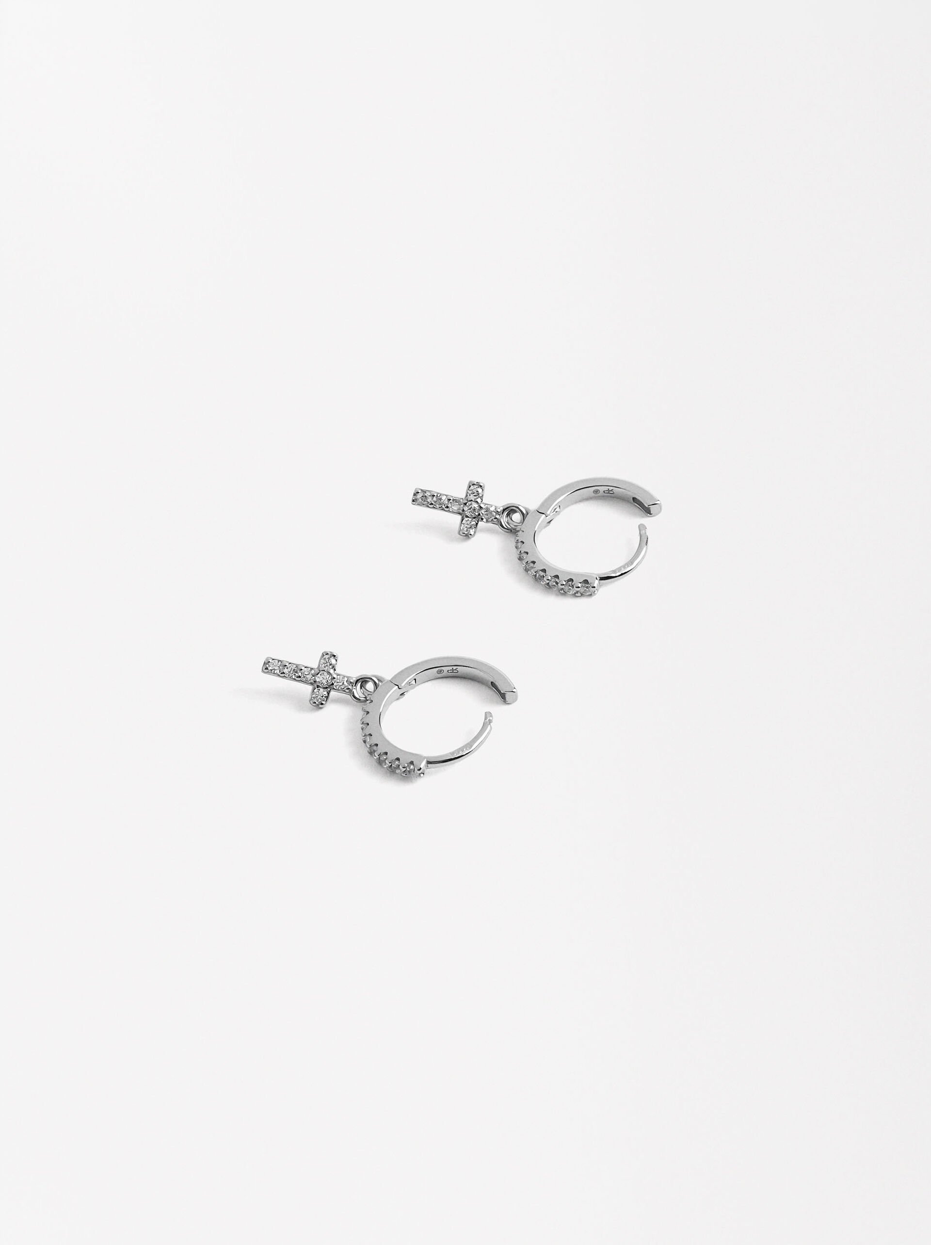 Cross hoops with zirconias - 925 sterling silver image number 3.0