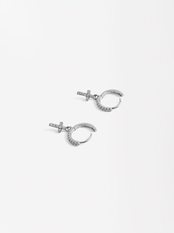 Cross hoops with zirconias - 925 sterling silver