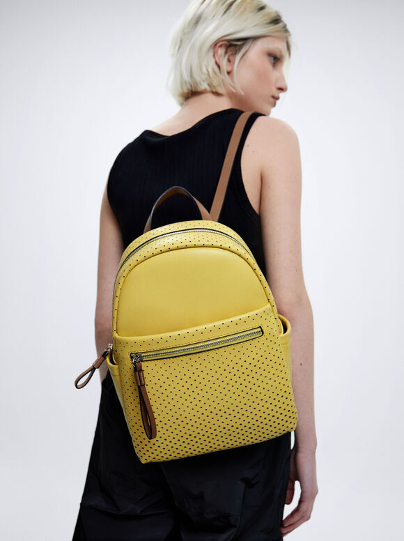 Perforated Detail Backpack, Yellow, hi-res