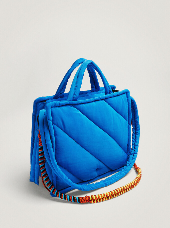 Quilted Nylon Tote Bag, Blue, hi-res