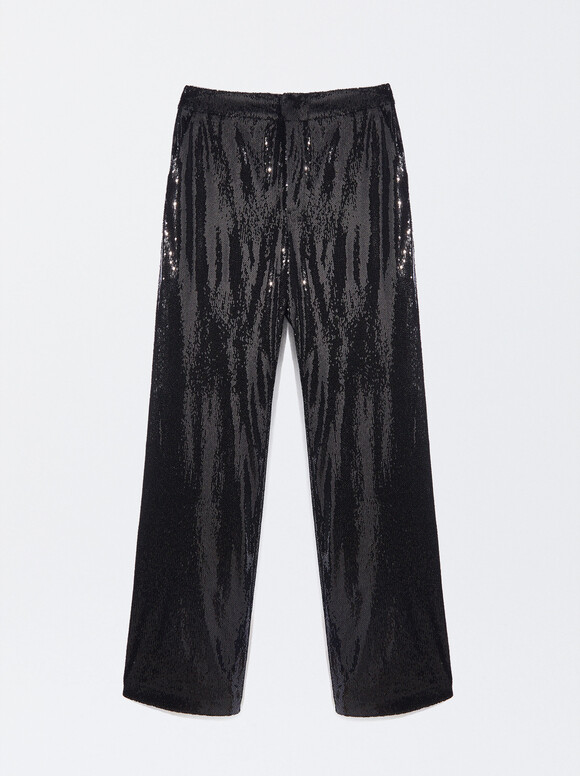 Online Exclusive - Sequin Trousers, Black, hi-res