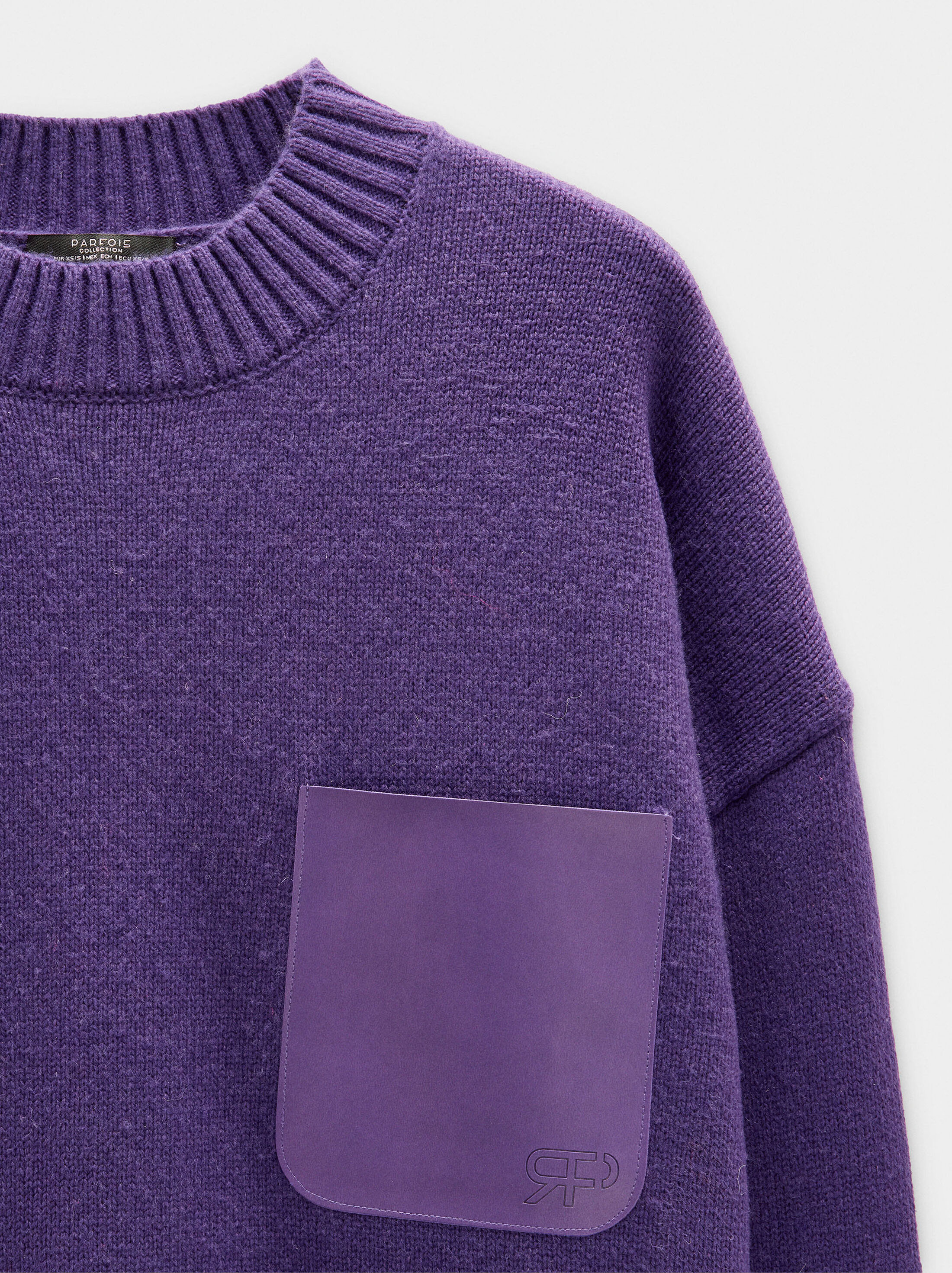 Knit sweater with leather-effect pocket image number 5.0