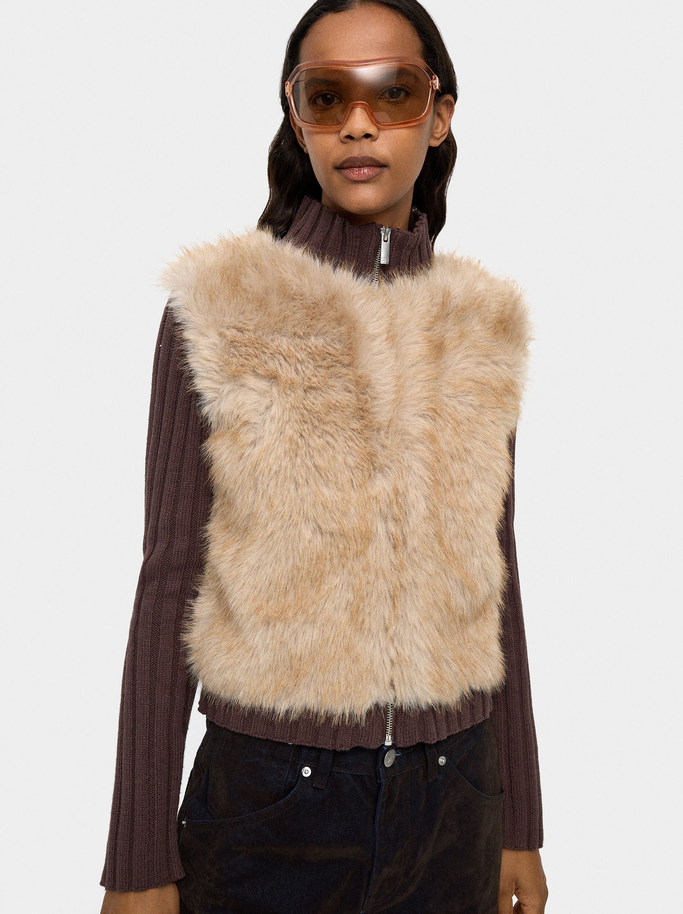 Knit effect fur cardigan image number 1.0