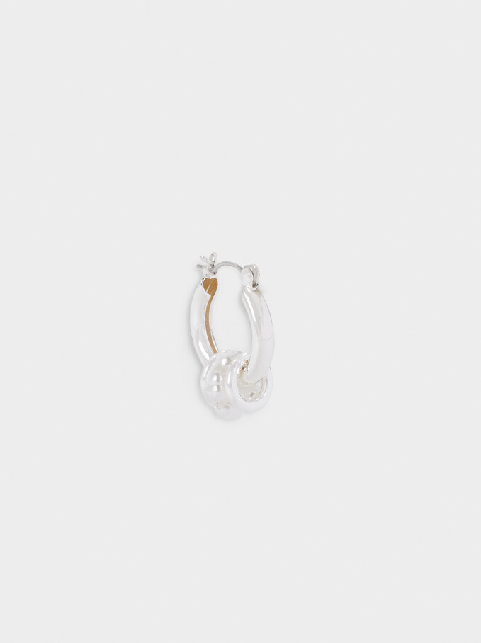 Small Hoop Earrings With Pendants, White, hi-res