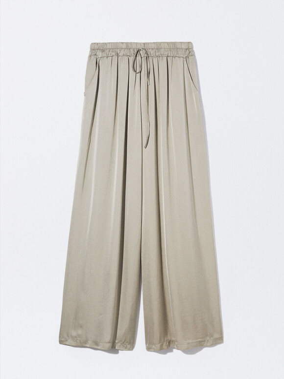 Pantalón Fluido Con Cintura Elástica, Gris, hi-res
