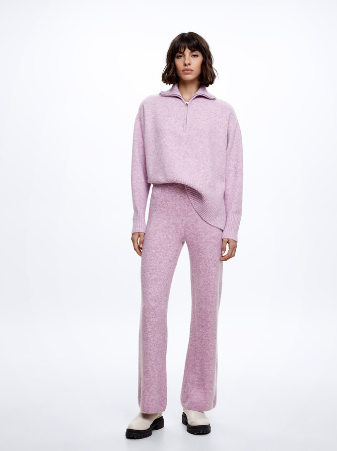 Knitted Culotte Trousers, Pink, hi-res