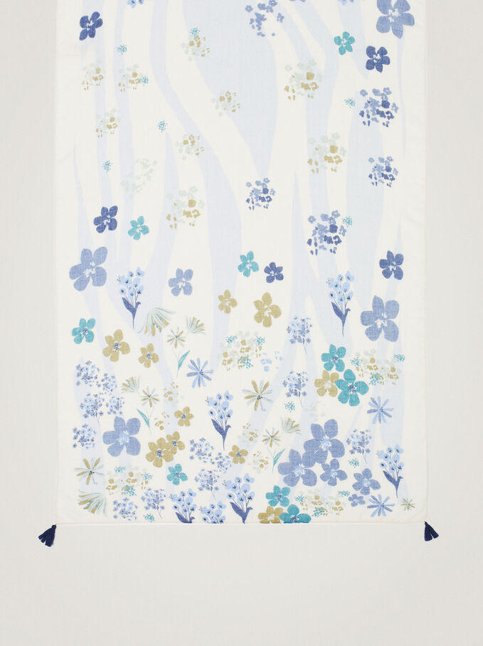 Pañuelo Con Estampado Floral, Azul, hi-res