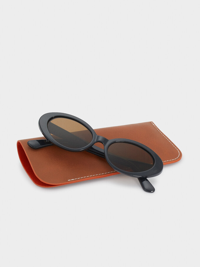 Oval Frame Sunglasses, Grey, hi-res