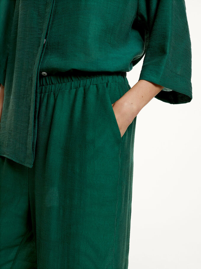 Pantalón Lyocell Con Cintura Elástica, Verde, hi-res