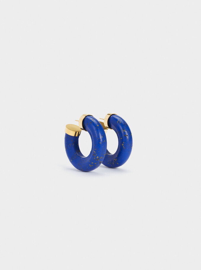 Stainless Steel Hoop Earrings With Stone, Blue, hi-res