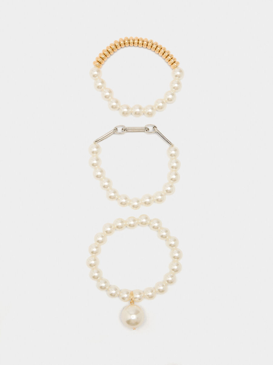 Set of elastic bracelets with pearls