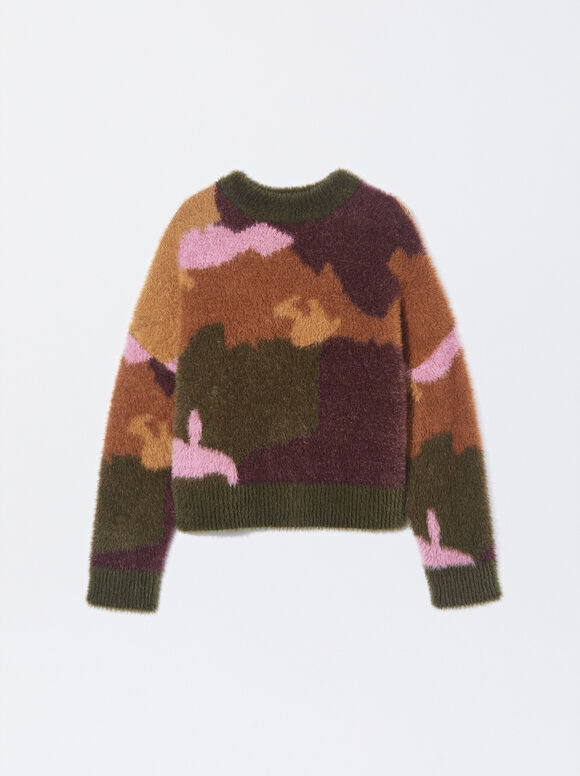 Fur Effect Jacquard Sweater, , hi-res