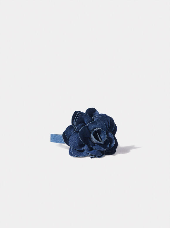 Choker Mit Blume, Blau, hi-res