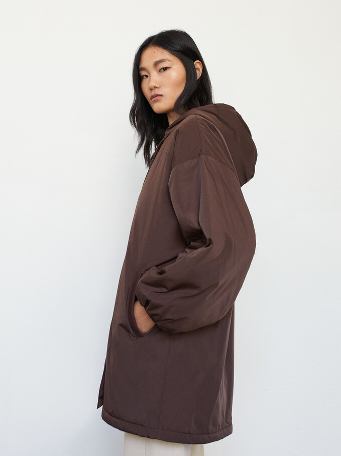 Jacket With Pockets And Hood, Brown, hi-res