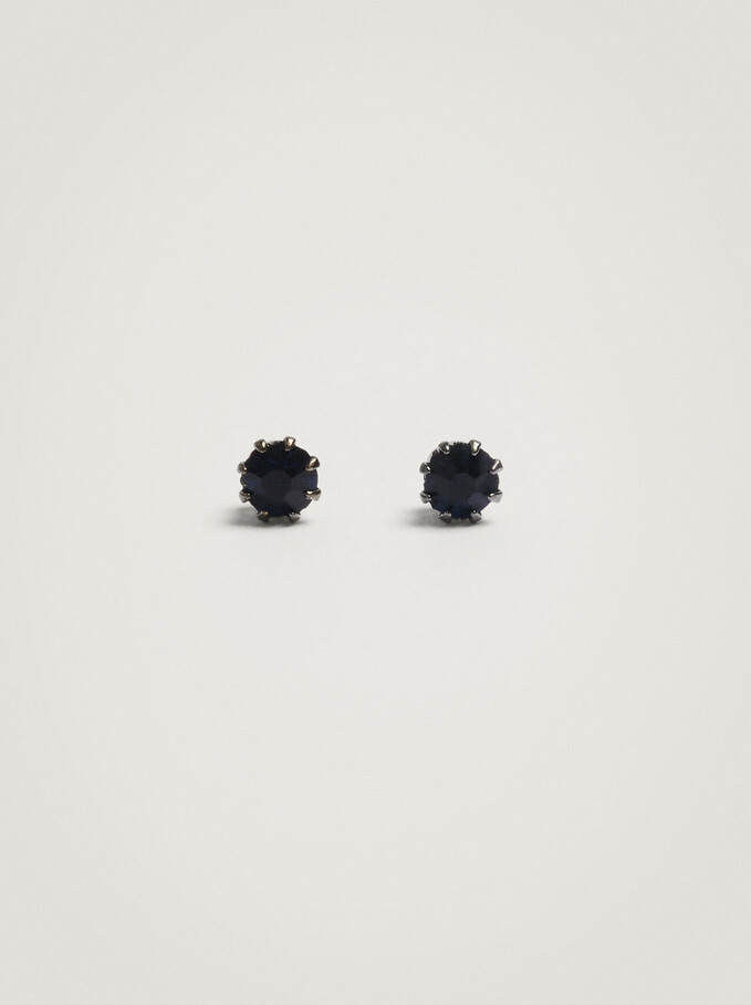 Short Earrings With Crystal, Blue, hi-res