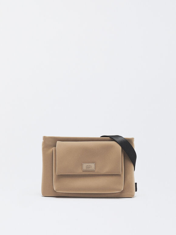 Crossbody Bag With Outer Pocket, Brown, hi-res