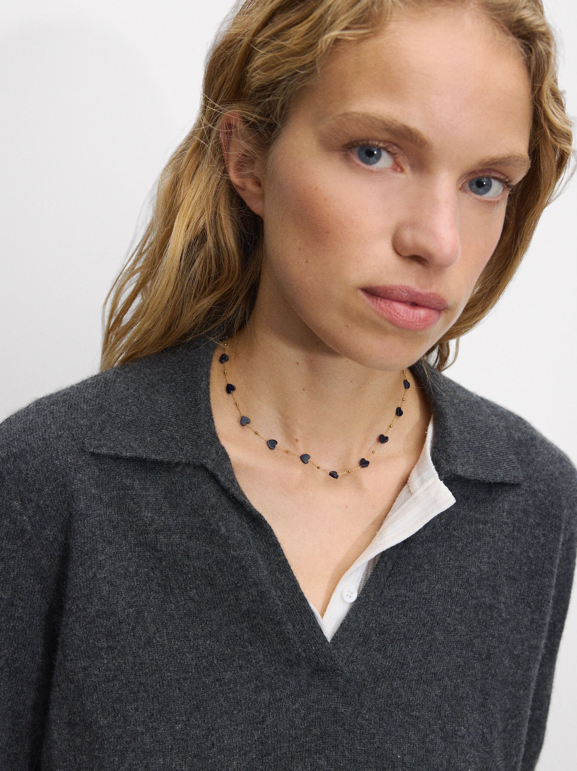 Set of necklace and earrings with heart - stainless steel image number 2.0