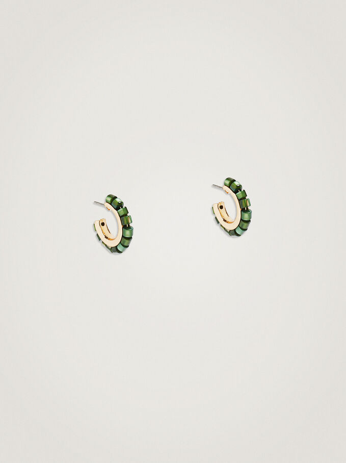 Hoop Earrings With Shell, Green, hi-res