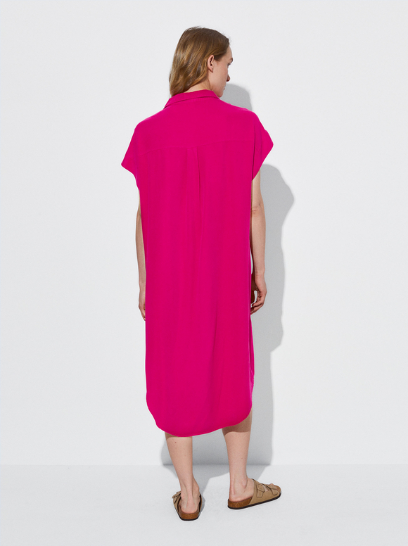Lyocell Shirt Dress, Fuchsia, hi-res
