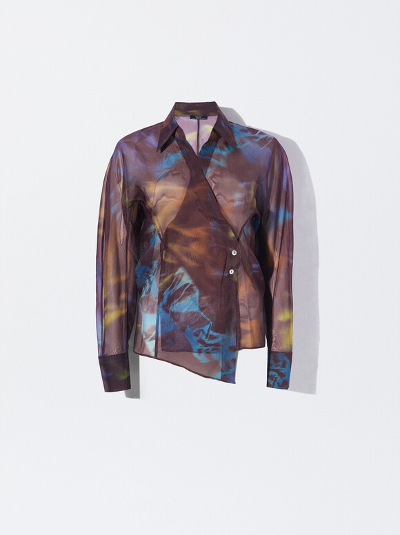 Camisa Estampada Cruzada, Burdeos, hi-res