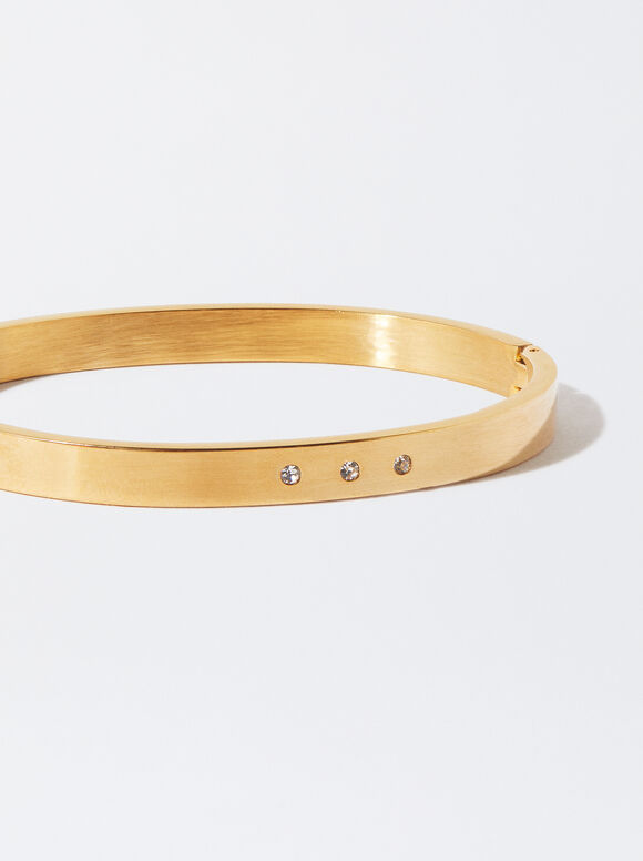 Stainless Steel Bracelet With Crystals, Golden, hi-res