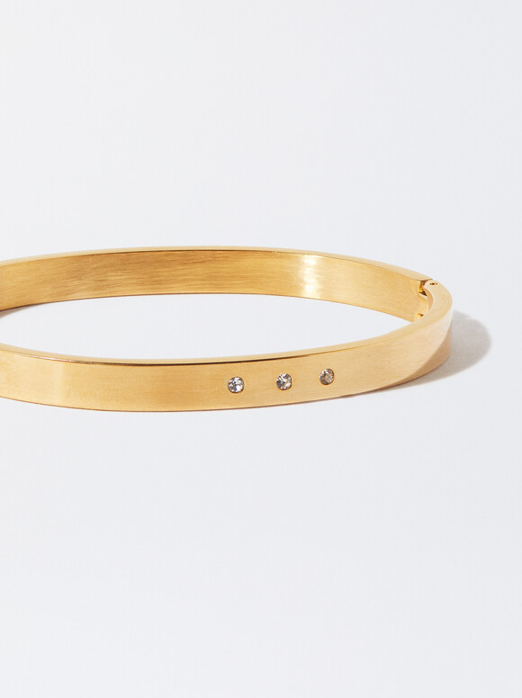 Stainless Steel Bracelet With Crystals, Golden, hi-res