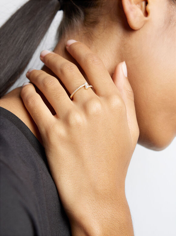 Ring Mit Perle Und Zirconium, Golden, hi-res