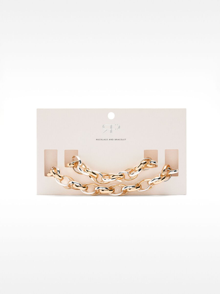 Set of necklace with bicolor bracelet