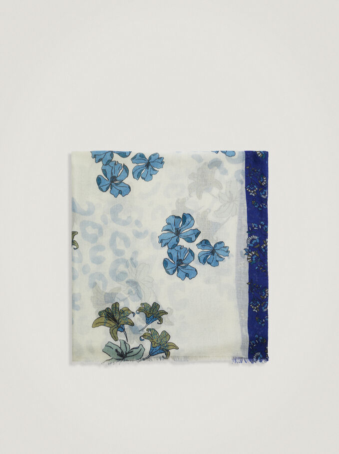 Floral Print Scarf, Blue, hi-res