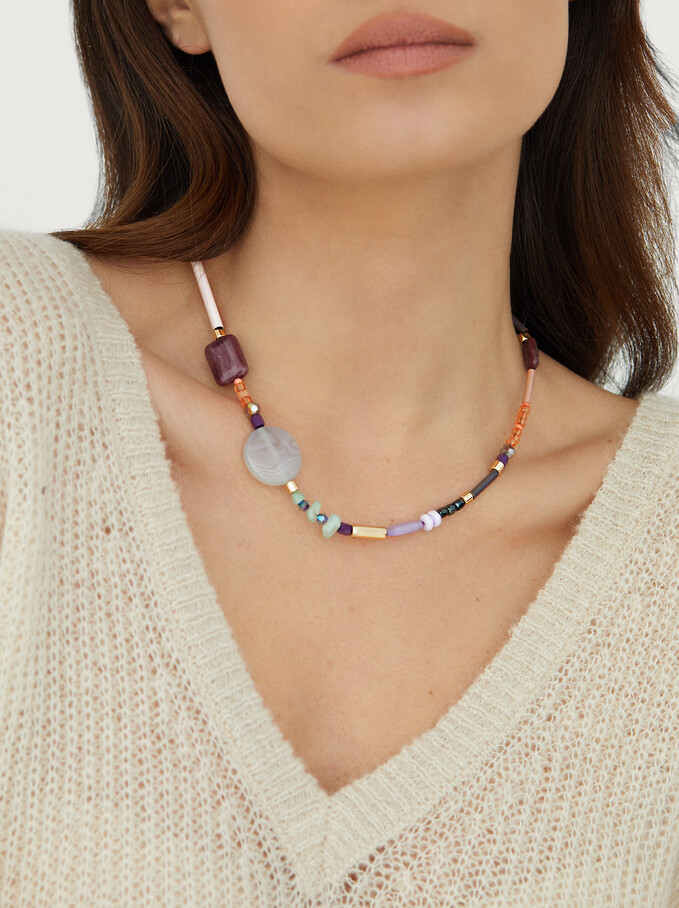 Short Necklace With Stones, Multicolor, hi-res