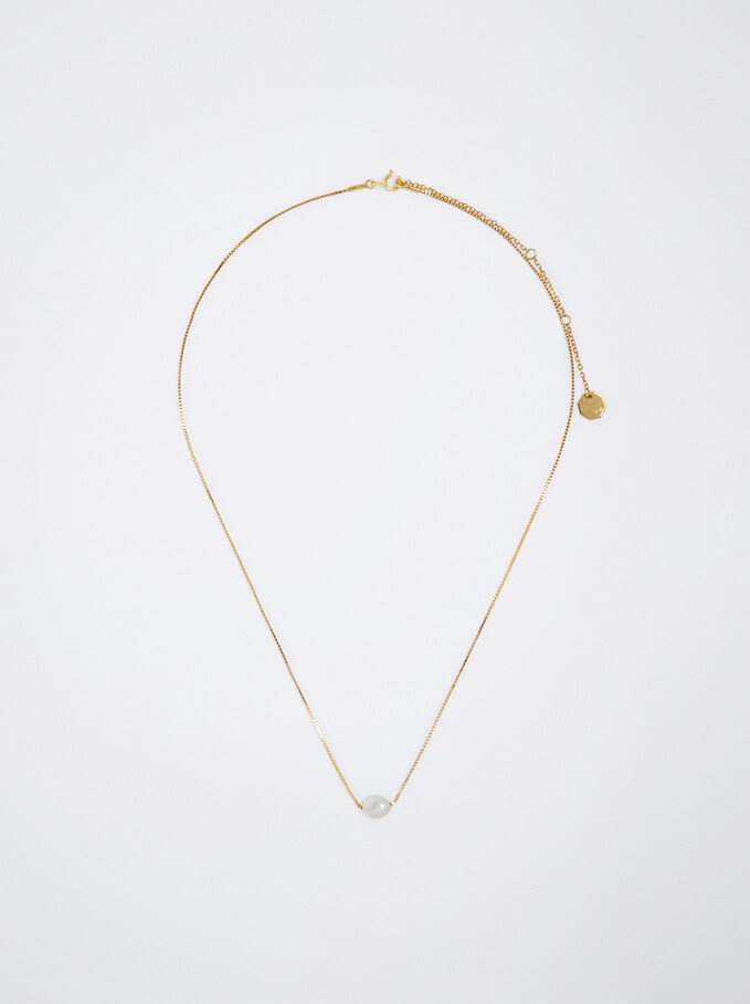 Kurze Halskette Aus 925er Silber Mit Perle, Golden, hi-res